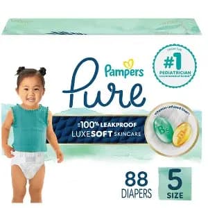 Pampers Pure Protection Diapers Pack - Size 5 - 88ct [Health Facts No Fragrance Added, Paraben-Free, Features Hypoallergenic, Wetness Indicator, Absor, Disposability Do not flush, 