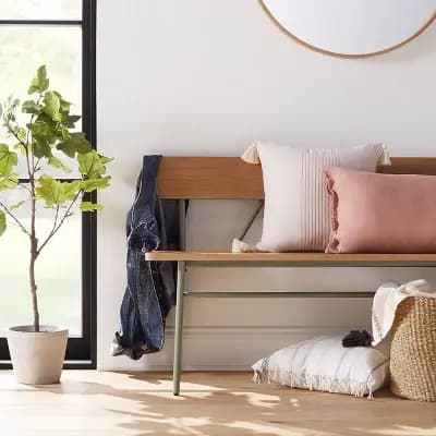 Hearth & Hand with Magnolia 30" Round Wood Framed Wall Mirror Natural - Hearth & Handâ„¢ with Magnolia: Bathroom, Circular, No Assembly Required [12.5 Pounds, MDF (Medium-Density F