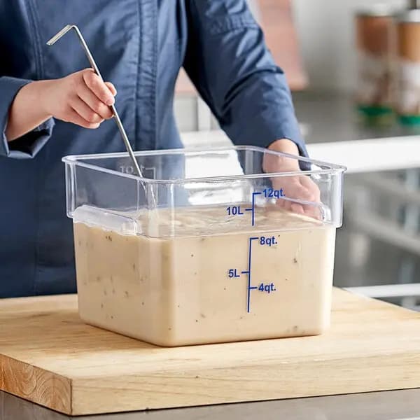Choice 12 Qt. Clear Square Polycarbonate Food Storage Container [Length 10 7/8 Inches, Width 10 7/8 Inches, Height 8 Inches, Capacity 12 qt.]