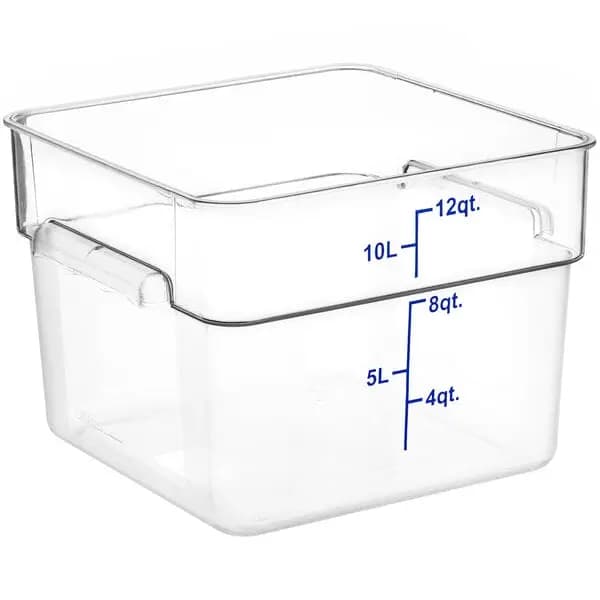 Choice 12 Qt. Clear Square Polycarbonate Food Storage Container [Length 10 7/8 Inches, Width 10 7/8 Inches, Height 8 Inches, Capacity 12 qt.]