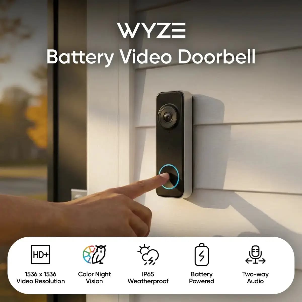 Wyze Battery Video Doorbell Black [1536 x 1536, IP65, Wi-Fi 6]