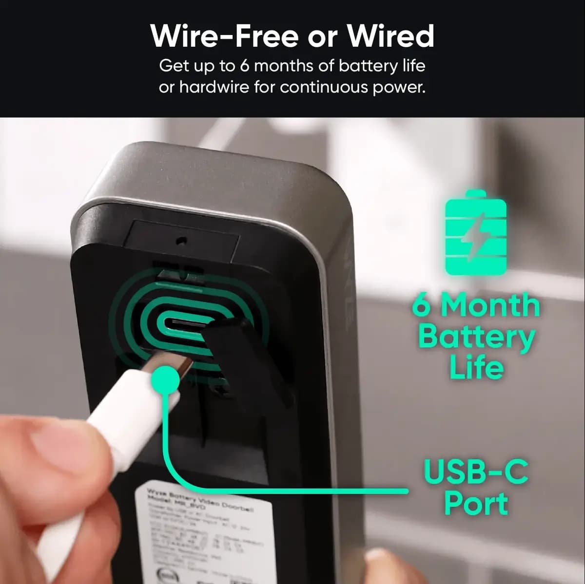 Wyze Battery Video Doorbell Black [1536 x 1536, IP65, Wi-Fi 6]