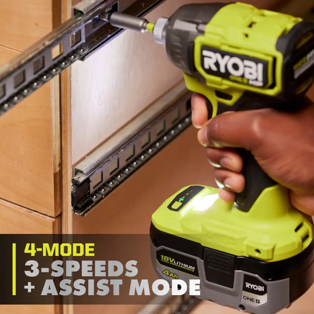 RYOBI 18V ONE+ HP Brushless 4-Mode 1/4" Hex Impact Driver [Collet 1/4" Hex, RPM 0 - 3,400, Torque Up to 2,300 in-lbs.]