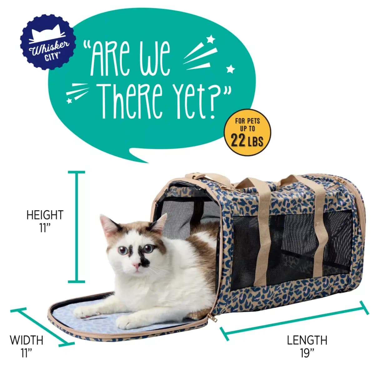 Whisker City® Soft-Sided Cat Carrier, up to 22 lbs [Includes 1 Cat Carrier, Intended Pet(s) For cats up to 22 lbs, Color Tan, Blue, Product Dimensions 19 in L X 11 in W X 11 in H (