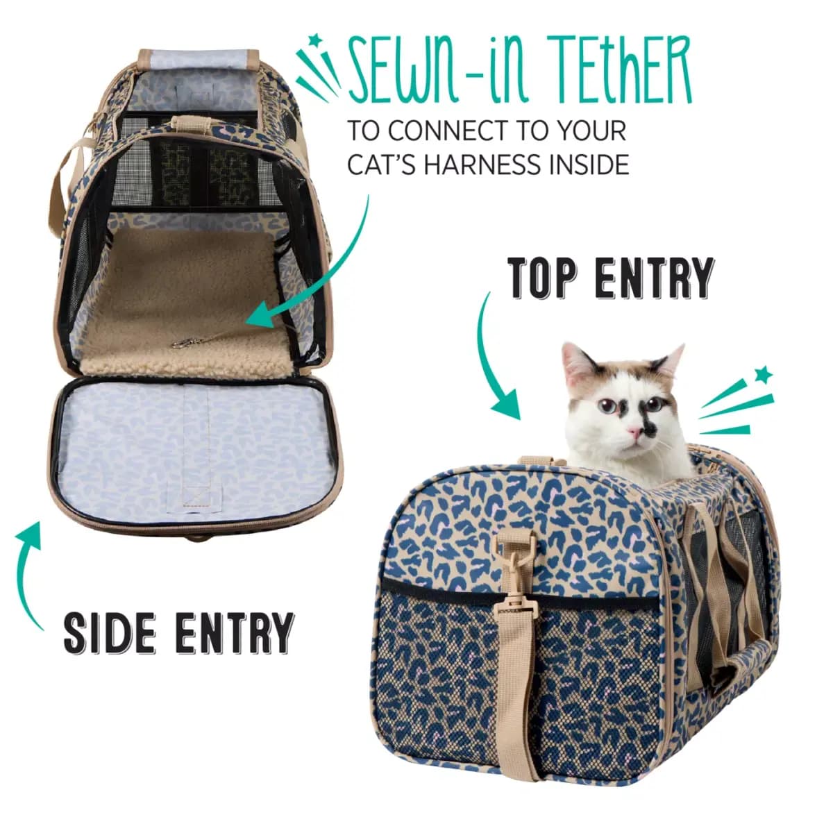 Whisker City® Soft-Sided Cat Carrier, up to 22 lbs [Includes 1 Cat Carrier, Intended Pet(s) For cats up to 22 lbs, Color Tan, Blue, Product Dimensions 19 in L X 11 in W X 11 in H (