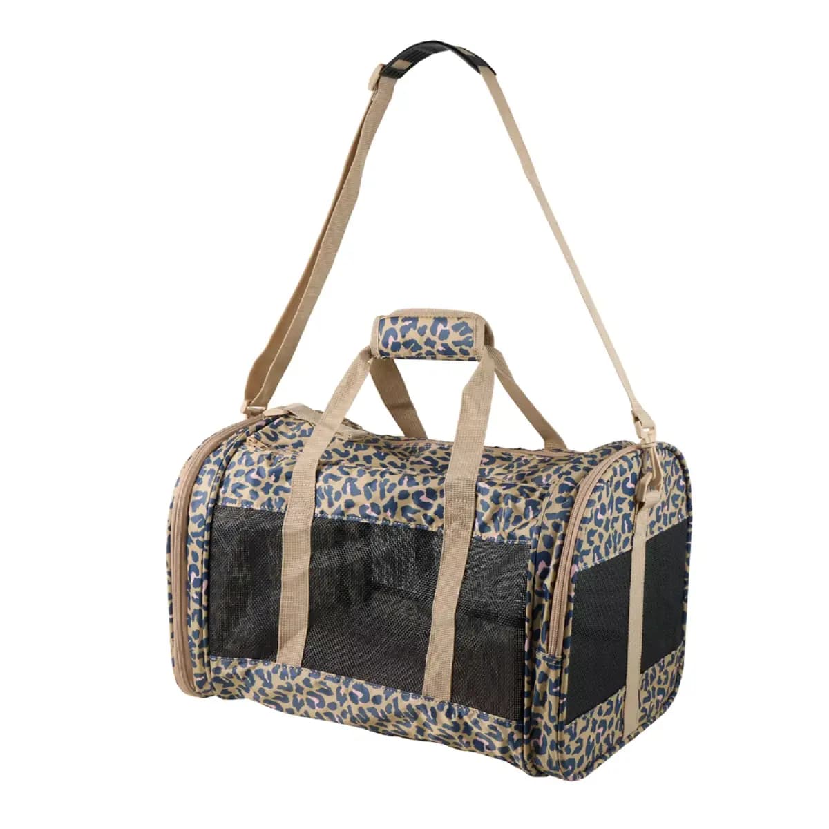 Whisker City® Soft-Sided Cat Carrier, up to 22 lbs [Includes 1 Cat Carrier, Intended Pet(s) For cats up to 22 lbs, Color Tan, Blue, Product Dimensions 19 in L X 11 in W X 11 in H (