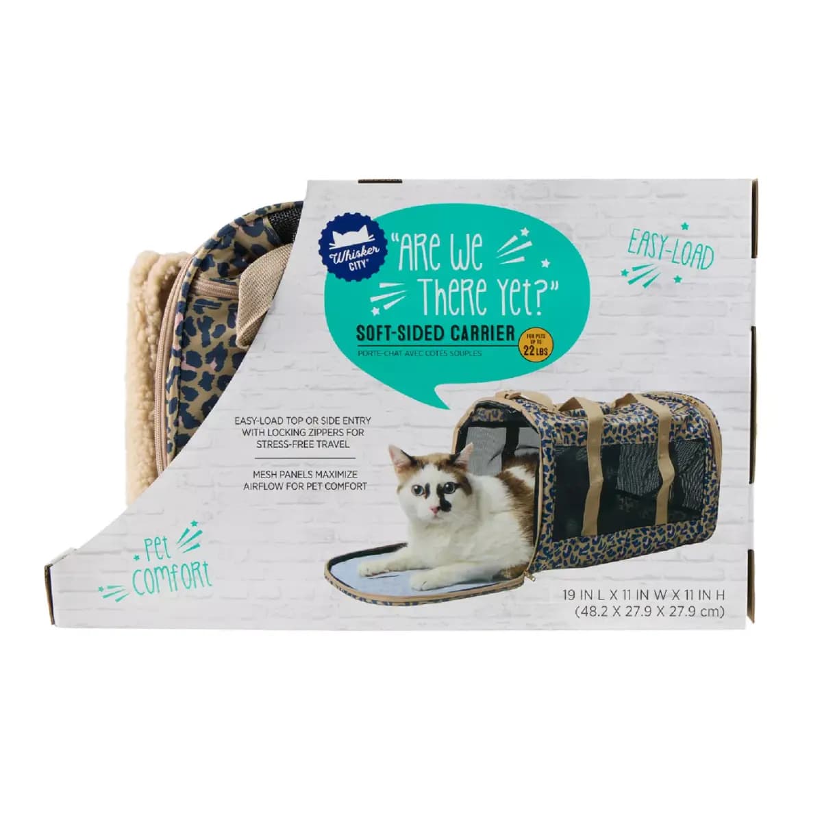 Whisker City® Soft-Sided Cat Carrier, up to 22 lbs [Includes 1 Cat Carrier, Intended Pet(s) For cats up to 22 lbs, Color Tan, Blue, Product Dimensions 19 in L X 11 in W X 11 in H (
