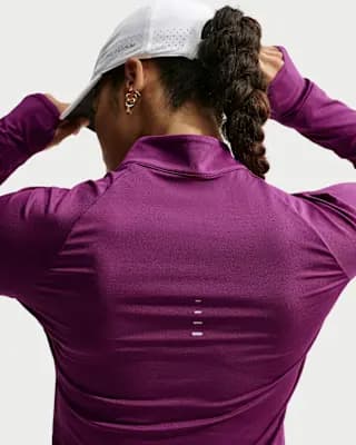 Nike Swift Women's Dri-FIT UV 1/4-Zip Running Top True Berry [Body: 88% polyester/12% spandex, Machine wash, XXS (00)-XXL (20–22)]