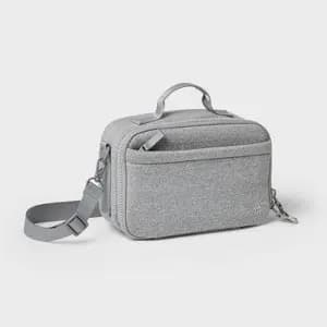 Faux Neoprene Lunch Tote - All In Motion™ Heather Gray: Zipper Closure, Recycled Material [Dimensions (Overall) 7 Inches (H) x 10 Inches (W) x 4 Inches, Closure Type Zipper, Sugges