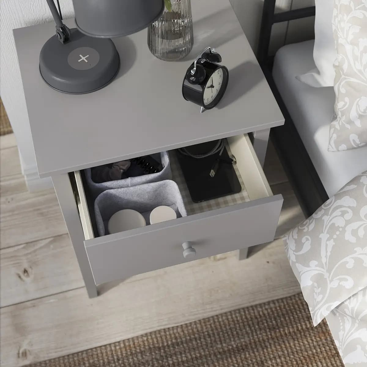 IKEA GULLABERG Nightstand, with 1 drawer with shelf/gray 20 7/8x16 7/8x27 1/8 " [Depth 16 7/8 ", Width 20 7/8 ", Height 27 1/8 "]