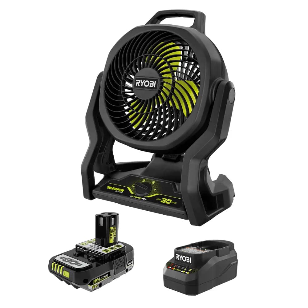 RYOBI LIMITED EDITION 18V ONE+ Hybrid WHISPER SERIES 7-1/2 in. Fan Kit [Medium Speed (RPM) 1,500, High Speed (RPM) 1,850, Low Speed (RPM) 930]