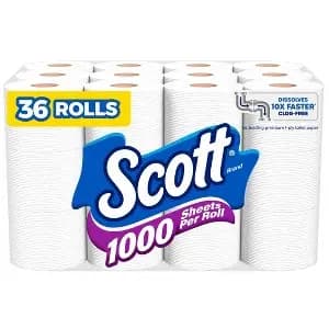 Scott 1000 Septic-Safe 1-Ply Toilet Paper - 36 Rolls [Health Facts No Fragrance Added, Sheets Per Roll 1000, Sustainability Claims Plant-Based, Count 36 Rolls]