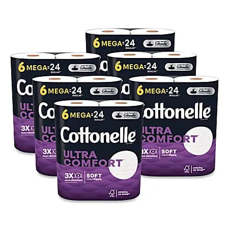 Cottonelle® Ultra ComfortCare Toilet Paper, Soft Tissue, Mega Rolls, Septic Safe, 2-Ply, White, 284/Roll, 6 Rolls/Pack, 36 Rolls/Carton [size class Mega, total number of sheets 613