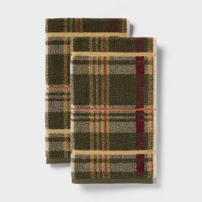 2pk Plaid Harvest Hand Towel Set Green - Threshold™ [27 Inches (L), 16 Inches (W), Terry, 100% Cotton]