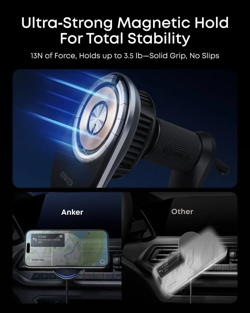 Anker Prime Wireless Car Charger (MagGo, AirCool, Pad) [25W Max, 15V⎓3A, Phone: 25W Max]