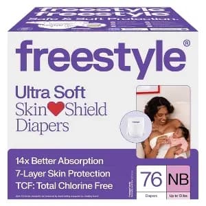 Freestyle Total Chlorine Free 14x Better Absorption Hypoallergenic Baby Diapers - Newborn - 76ct [Health Facts Sulfate-Free, Hypoallergenic, Latex-Free, Features Safe to Use On Sen