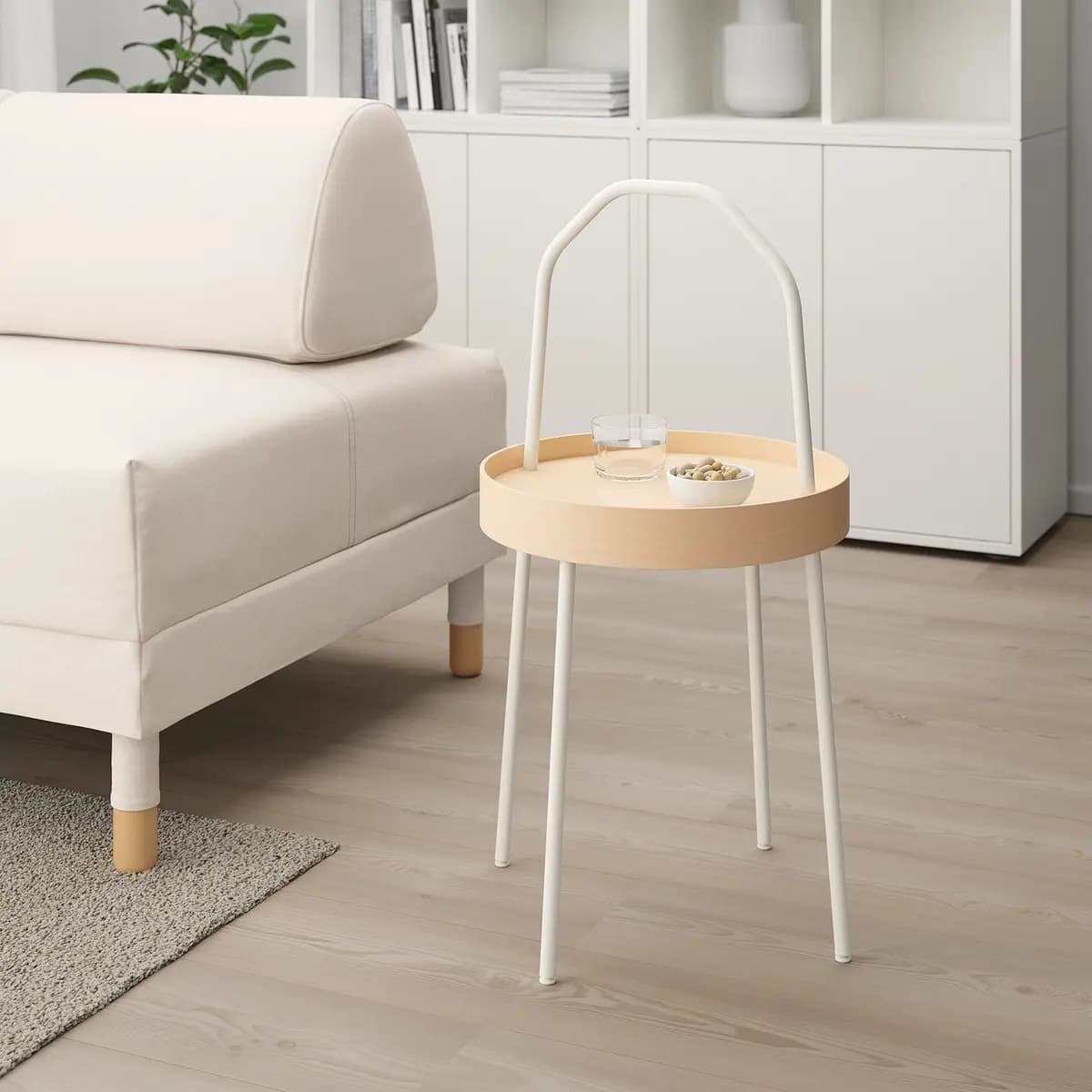 IKEA BURVIK Side table, white [Height 17 3/4 ", Height including handle 30 3/4 ", Diameter 15 "]