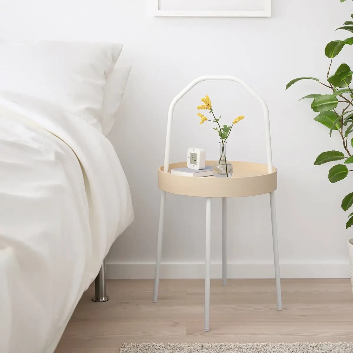 IKEA BURVIK Side table, white [Height 17 3/4 ", Height including handle 30 3/4 ", Diameter 15 "]