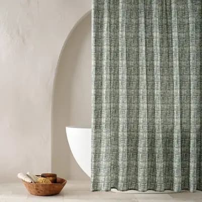 Casaluna Plaid Linen Shower Curtain Green - Casalunaâ„¢ [1.7 Pounds, 72 Inches (H) x 72 Inches (W), Shirley]