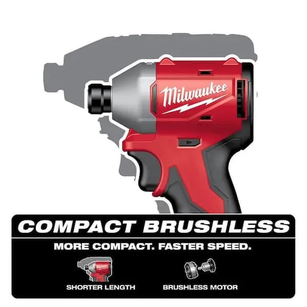 Milwaukee M18 18-Volt Lithium-Ion Compact Brushless Cordless 1/4 in. Impact Driver Kit with One 2.0 Ah Battery, Charger & Tool Bag, 3650-21P [Battery Amp Hours: 2 Ah, Battery Power