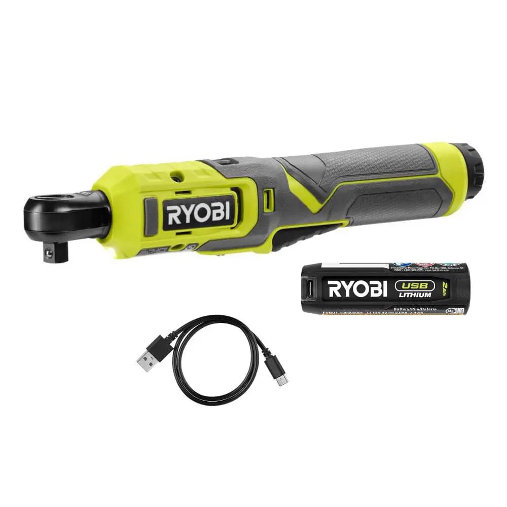 RYOBI USB Lithium 3/8" Light Duty Ratchet Kit [Voltage 4V, Battery Capacity 2Ah, USB Cable 21"]