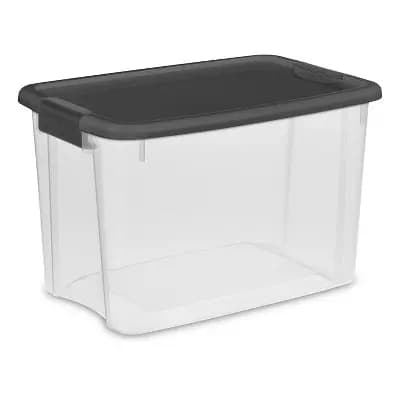 Sterilite 30Qt Ultra Clear Latch Box Clear Base Flat Gray Lid and Latches [Plastic, 30 Quart, Spot or Wipe Clean]