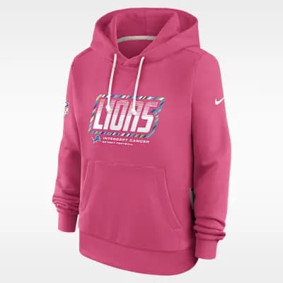 Detroit Lions Crucial Catch Standard Issue Women's Nike Dri-FIT NFL Pullover Hoodie Pink [Pink, Hood with drawstring, Front pocket]
