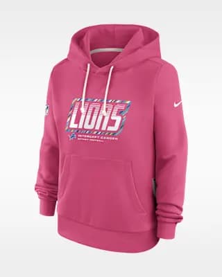 Detroit Lions Crucial Catch Standard Issue Women's Nike Dri-FIT NFL Pullover Hoodie Pink [Pink, Hood with drawstring, Front pocket]