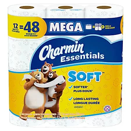 Charmin Essentials 2-Ply Soft Mega Toilet Paper Rolls, 15” x 5-1/4”, White, 330 Sheets Per Roll, Pack Of 12 Rolls [size class Mega, total number of sheets 3960, color White, number
