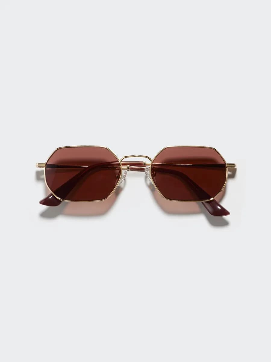 Uniqlo Metal Hexagon Sunglasses Dark Brown [Imported, UV400 lenses block approximately 99% of UV rays., Patterned metal frames with an elegant finish.]