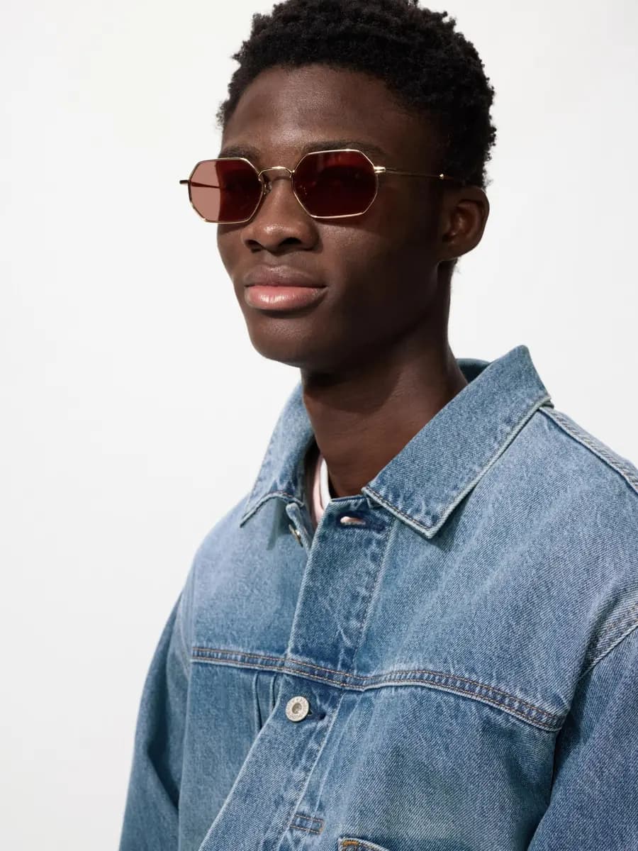 Uniqlo Metal Hexagon Sunglasses Dark Brown [Imported, UV400 lenses block approximately 99% of UV rays., Patterned metal frames with an elegant finish.]
