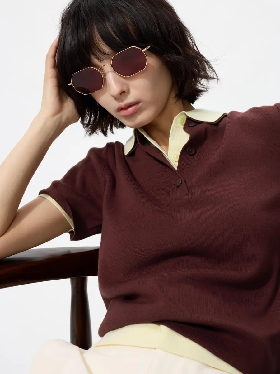 Uniqlo Metal Hexagon Sunglasses Dark Brown [Imported, UV400 lenses block approximately 99% of UV rays., Patterned metal frames with an elegant finish.]