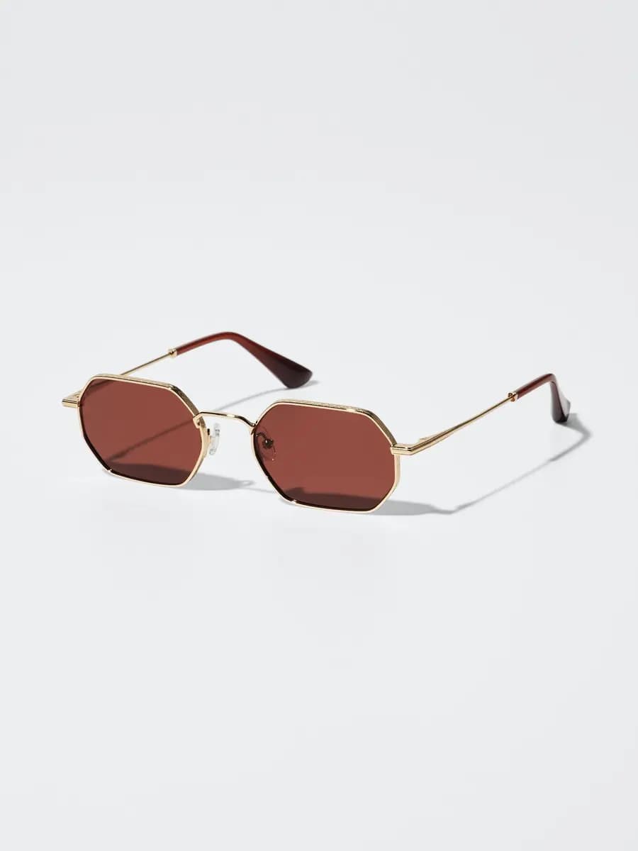 Uniqlo Metal Hexagon Sunglasses Dark Brown [Imported, UV400 lenses block approximately 99% of UV rays., Patterned metal frames with an elegant finish.]
