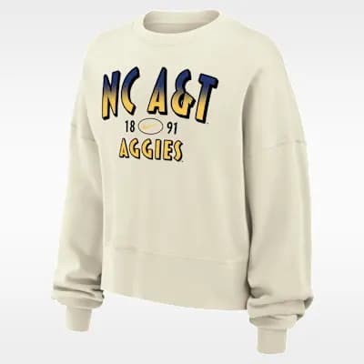 Nike College (North Carolina A&T University) Women's Phoenix Fleece Crewneck Sweatshirt Sail [Sail, 52% cotton/32% rayon/18% polyester, Machine wash]