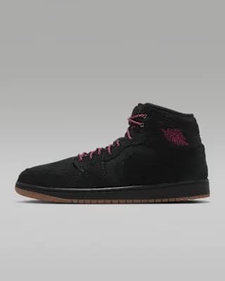 Air Jordan 1 Mid SE Men's Shoes Black/Gum Medium Brown/Team Red [Black/Gum Medium Brown/Team Red, Leather upper offers durability and structure., Wings logo on collar]