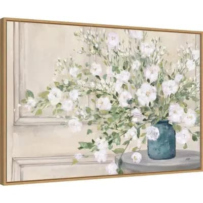 Amanti Art 33" x 23" White Bouquet by Julia Purinton: Amanti Art Framed Canvas Print - Modern Botanical Decor [Canvas, Light, Brown]