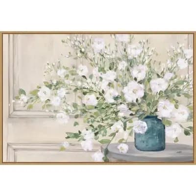 Amanti Art 33" x 23" White Bouquet by Julia Purinton: Amanti Art Framed Canvas Print - Modern Botanical Decor [Canvas, Light, Brown]