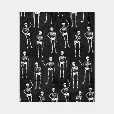 Hyde and EEK! Boutique Halloween Skeletons Throw Blanket Black/Ivory - Hyde and EEK! Boutiqueâ„¢ [100% Recycled Polyester, Lightweight Fabric, M2AMMDX36]