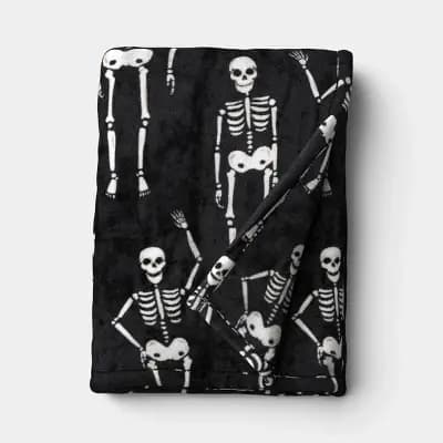 Hyde and EEK! Boutique Halloween Skeletons Throw Blanket Black/Ivory - Hyde and EEK! Boutiqueâ„¢ [100% Recycled Polyester, Lightweight Fabric, M2AMMDX36]