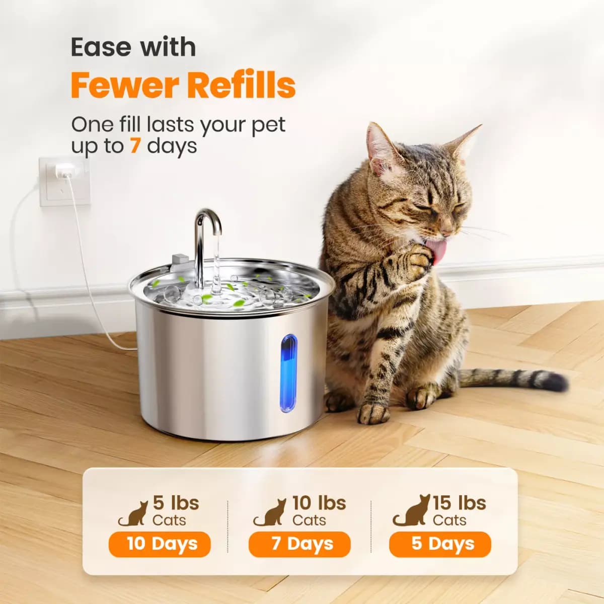 Oneisall 2 Liter Stainless Steel Cat Water Fountain W/ 3-Layer Filtration & Faucet Design [Intended for Cat, Dimensions 7.09 in x 7.09 in 4.72 in, Total Weight 1.5 lbs, Company Tag