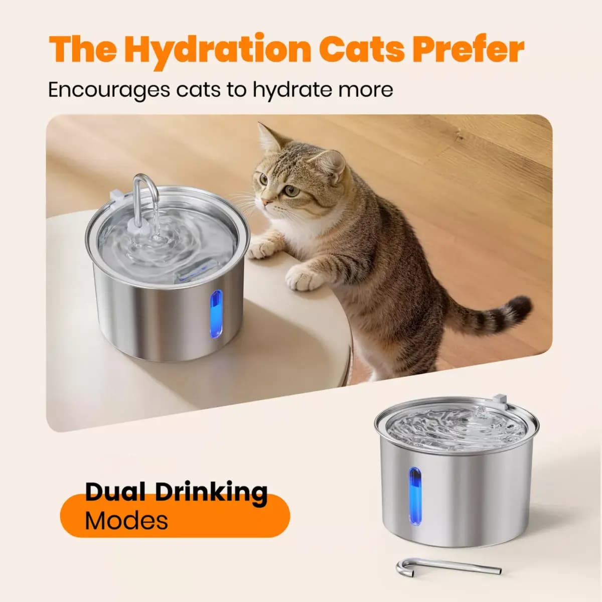Oneisall 2 Liter Stainless Steel Cat Water Fountain W/ 3-Layer Filtration & Faucet Design [Intended for Cat, Dimensions 7.09 in x 7.09 in 4.72 in, Total Weight 1.5 lbs, Company Tag