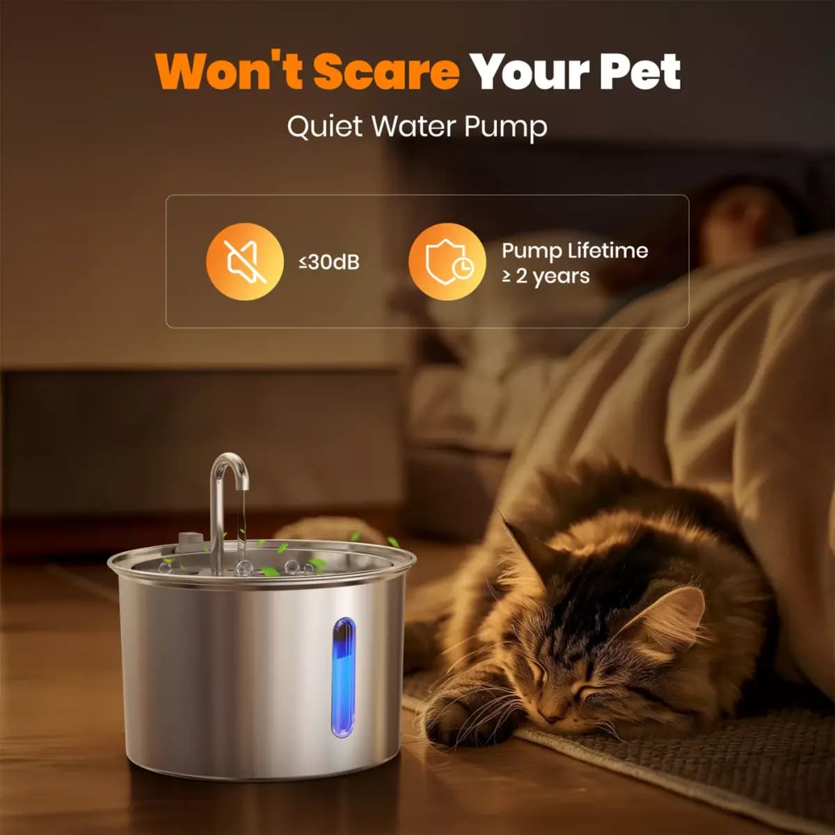 Oneisall 2 Liter Stainless Steel Cat Water Fountain W/ 3-Layer Filtration & Faucet Design [Intended for Cat, Dimensions 7.09 in x 7.09 in 4.72 in, Total Weight 1.5 lbs, Company Tag