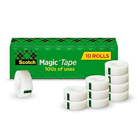 Scotch® Magic™ Tape, Invisible, 3/4 x 1000 in, 10 Tape Rolls, Clear, Back to School Supplies, College Supplies, and Teacher Supplies [Number Of Rolls Per Pack/Box 10, color Clear, 