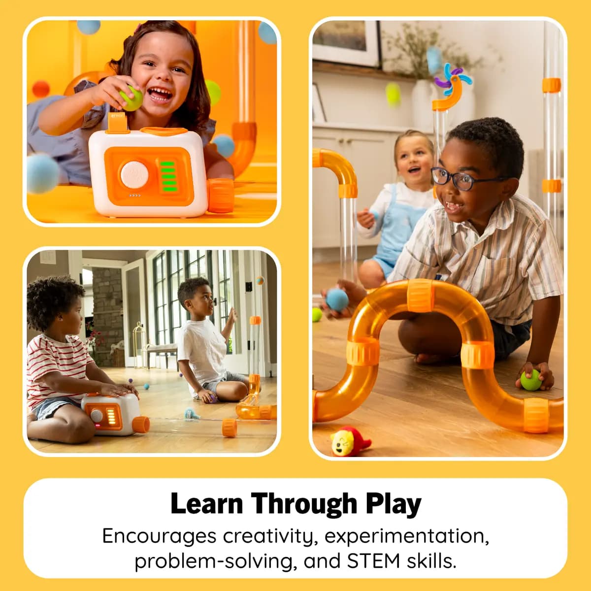 Fat Brain Toys Air Toobz Evo Number One Air-Powered STEM Play System for Kids Ages 3 and Up [Kid-safe fan that sends foam balls flying through a network of modular tubes, Encourage