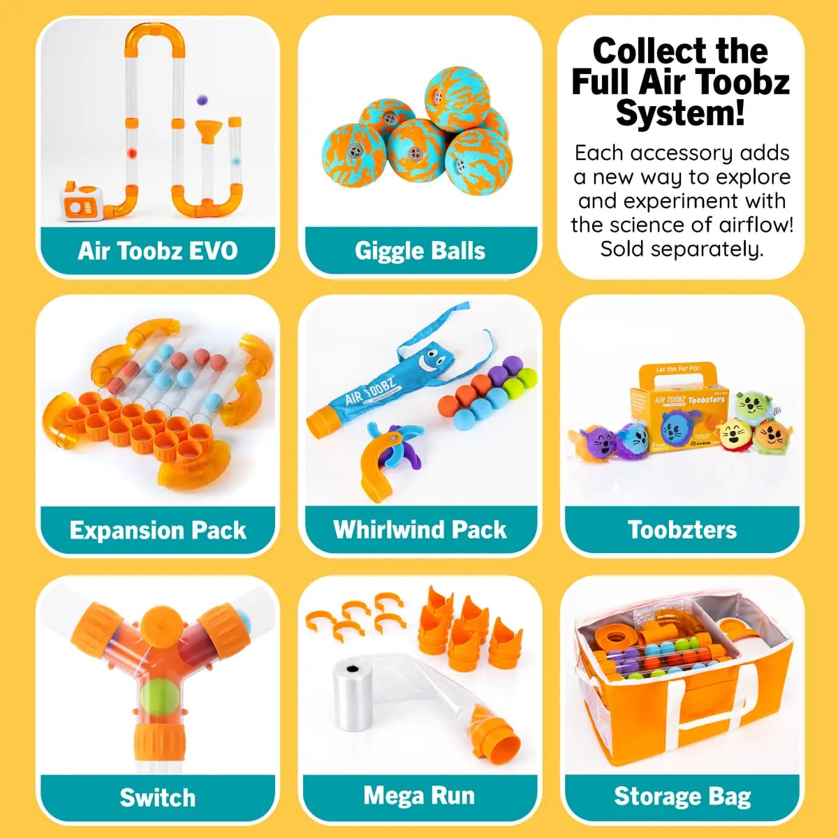 Fat Brain Toys Air Toobz Evo Number One Air-Powered STEM Play System for Kids Ages 3 and Up [Kid-safe fan that sends foam balls flying through a network of modular tubes, Encourage