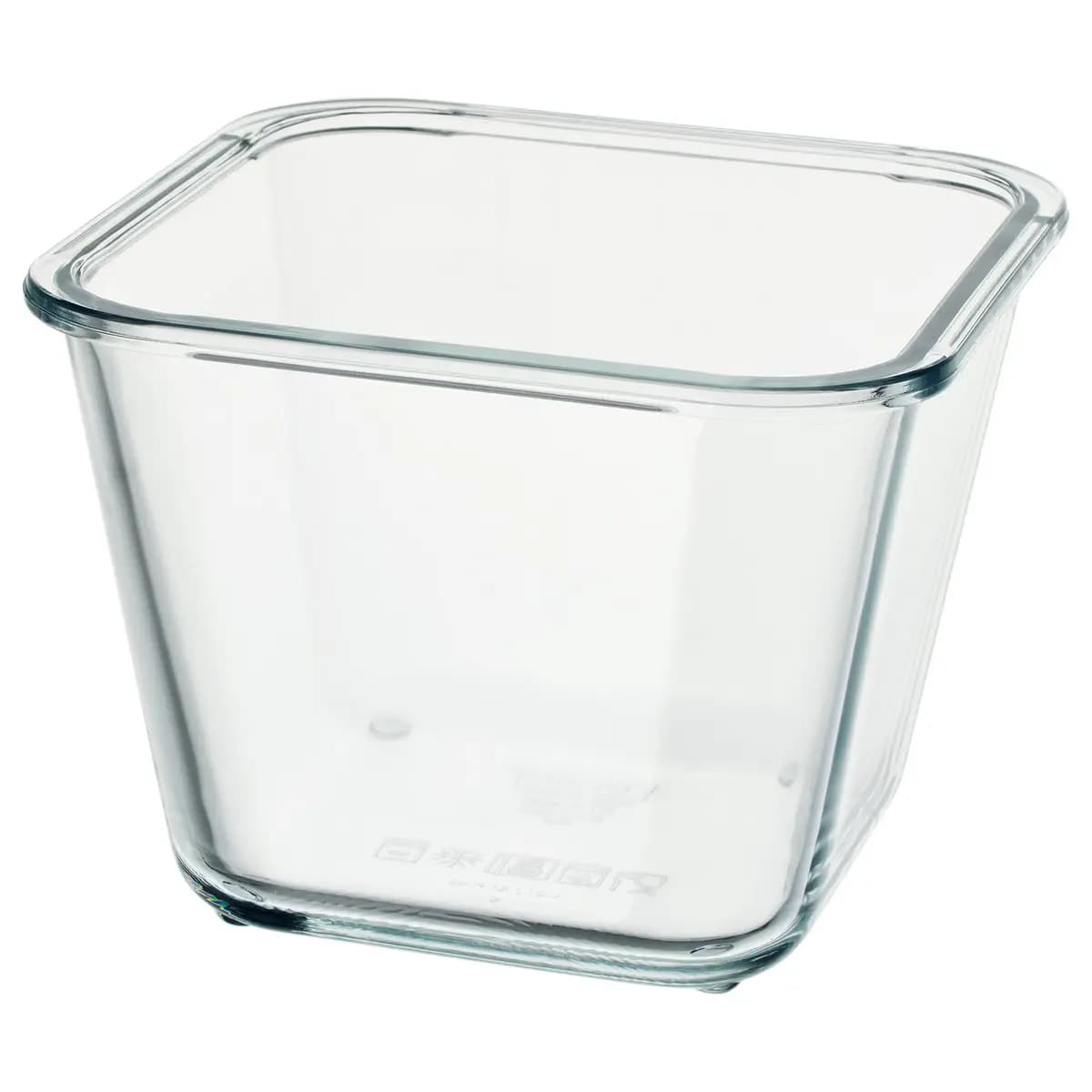 IKEA 365+ food container with lid, square glass/plastic, 41 oz [Length 6 ", Width 6 ", Height 5 ", Volume 41 oz]