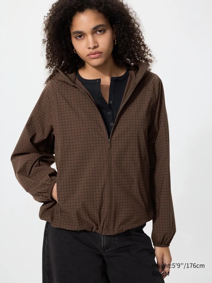 Uniqlo Pocketable UV Protection Parka | Pattern Dark Brown [Imported, With UV protection technology., Lightweight parka with a handy storage pouch.]