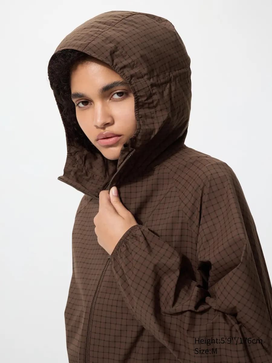 Uniqlo Pocketable UV Protection Parka | Pattern Dark Brown [Imported, With UV protection technology., Lightweight parka with a handy storage pouch.]
