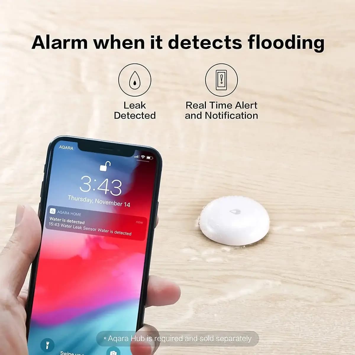 Aqara Water Leak Sensor [50 x 50 x 15 mm, 0.044 pounds/20g, CR2032, Zigbee]