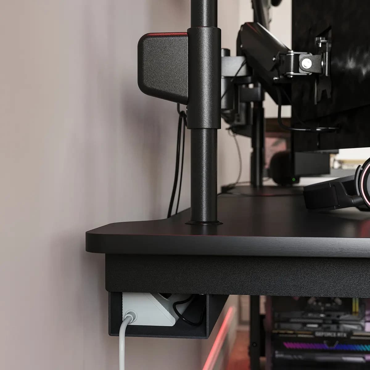 IKEA MÅLOMRÅDE Gaming desk sit/stand, with monitor arms/electric black [Width 70 7/8 ", Depth 31 1/2 ", Max. load 201 lb]